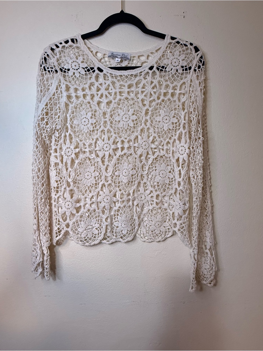 Crochet Lace Long-Sleeve Top - Cream American Flirt